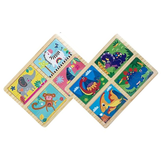 Wooden Tray Puzzle, 4 in 1 set of 4 x 4 Piece Puzzles